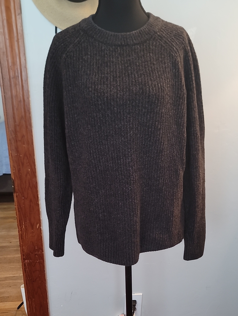 Abercrombie & Fitch Dark Charcoal with a Reddish Hue Ribbed Crewneck Sweater